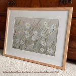 “Wild Flower Daisy Meadow” A3 Hand Painted Art Print Mounted in Solid Oak Frame - By Angela Blackman