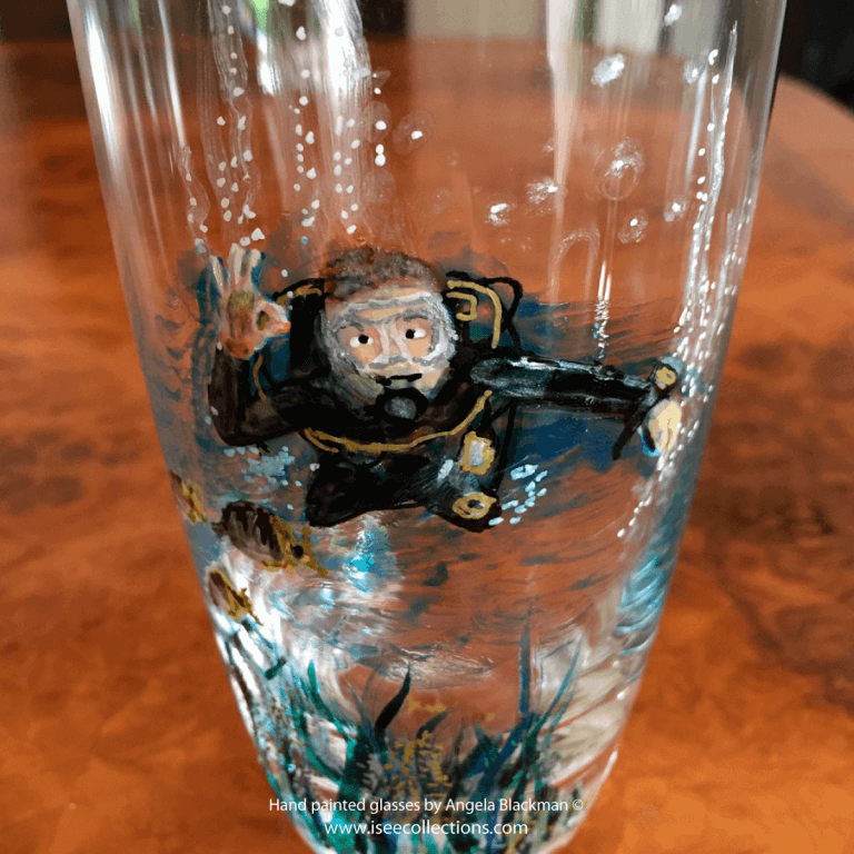 Divers - Hand painted glasses with hand made reusable drinking straws