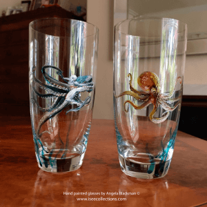 Pair of hand painted Highball glasses Octopus design