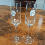 “Make a Wish” Dandelion design set of two crystal Champagne glasses – hand painted by Angela Blackman
