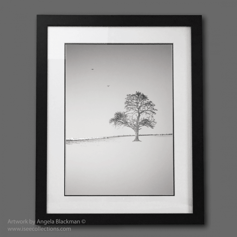 Winter tree artwork in black frame