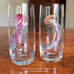 Jellyfish design - pair of hand painted crystal glasses by Angela Blackman
