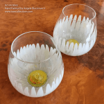 Pair of Daisy head hand painted crystal glasses by Angela Blackman