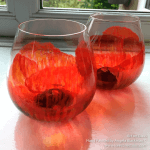 Pair of Poppy flower head hand painted crystal glasses by Angela Blackman