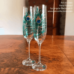 “Peacock Feather” Hand Painted Champagne Glasses