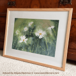 “Wild daisies in the grass” Hand finished Art Print in a quality Oak frame