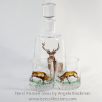 Stag Deer Hand Painted Whisky Decanter and 2 Tumblers Set